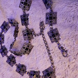 Silver and Black Metal Chain Belt